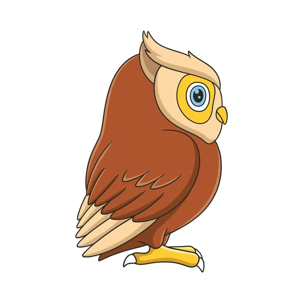 Cartoon Illustration Side View Owl Perched Large Rock Thick Forest — Stockový vektor