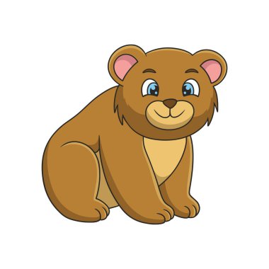 Çizgi film çizimi. Ayı ormanın ortasında oturuyor. Büyük bir ağacın altında sabah havasının tadını çıkarıyor.