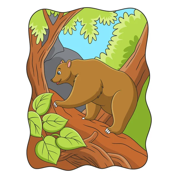 Kreslené Ilustrace Medvěd Snaží Vylézt Strmý Útes Při Hledání Potravy — Stockový vektor