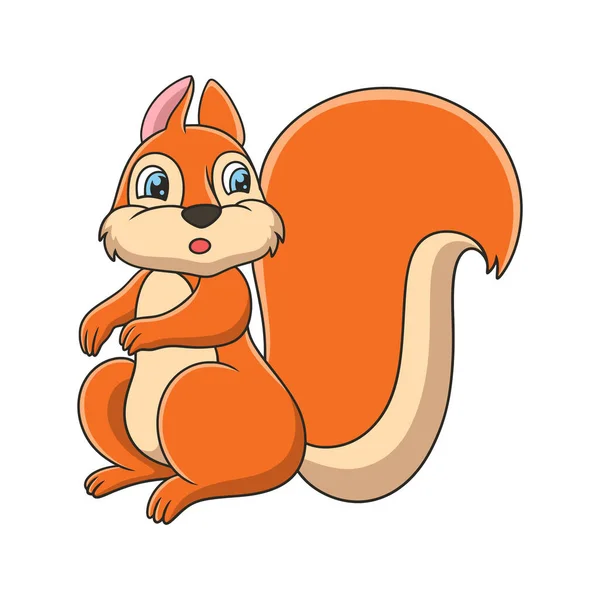 Cartoon Illustration Eines Eichhörnchens Auf Einem Umgestürzten Baumstamm Über Einem — Stockvektor