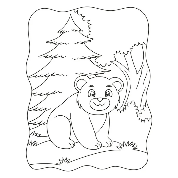 Ilustracja Kreskówki Niedźwiedź Siedzi Środku Lasu Ciesząc Się Rano Pogoda — Wektor stockowy