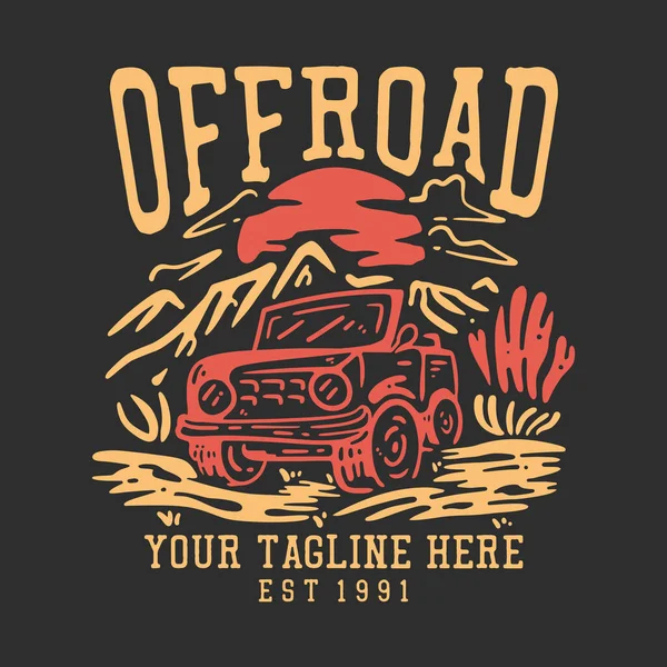 Shirt Design Road Jeep Car Gray Background Vintage Illustration — Stockvektor
