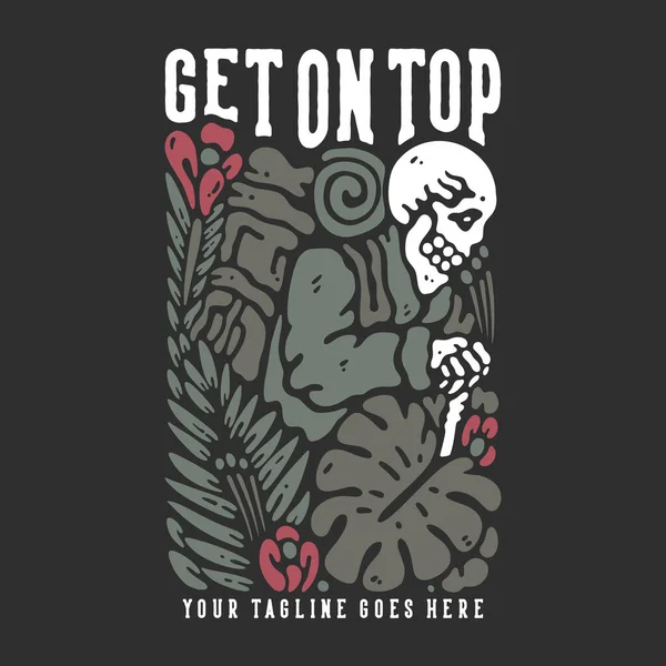 Shirt Design Get Top Hiker Skeleton Carrying Backpack Gray Background — Vector de stock