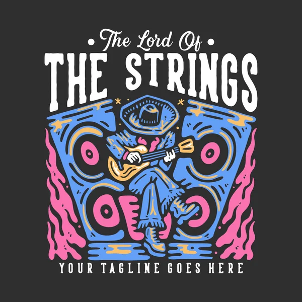 Shirt Desain Penguasa String Dengan Manusia Bermain Gitar Dengan Latar - Stok Vektor