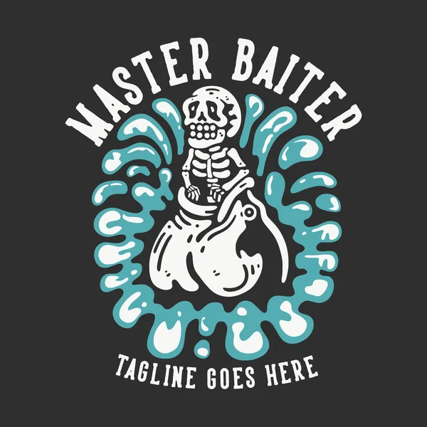 Camisa Design Mestre Baiter Com Esqueleto Comido Por Peixes Com — Vetor de Stock