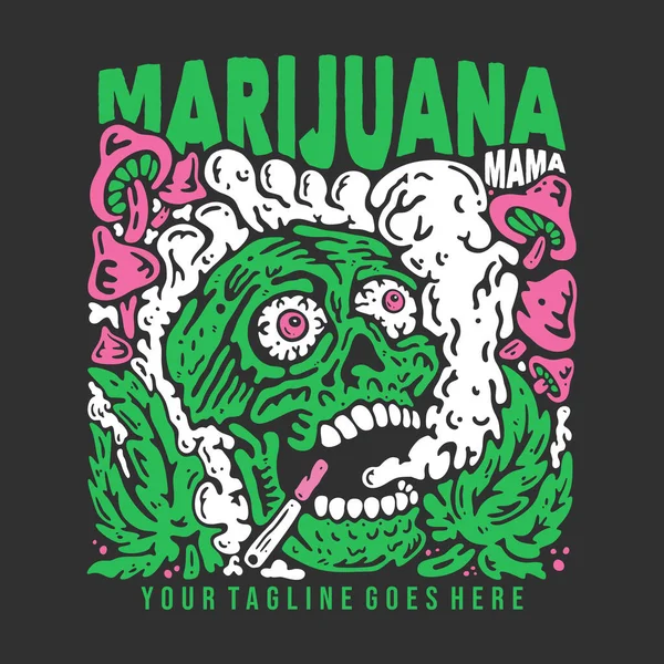 Shirt Design Marijuana Mama Skull Doing Smoking Gray Background Vintage — Wektor stockowy