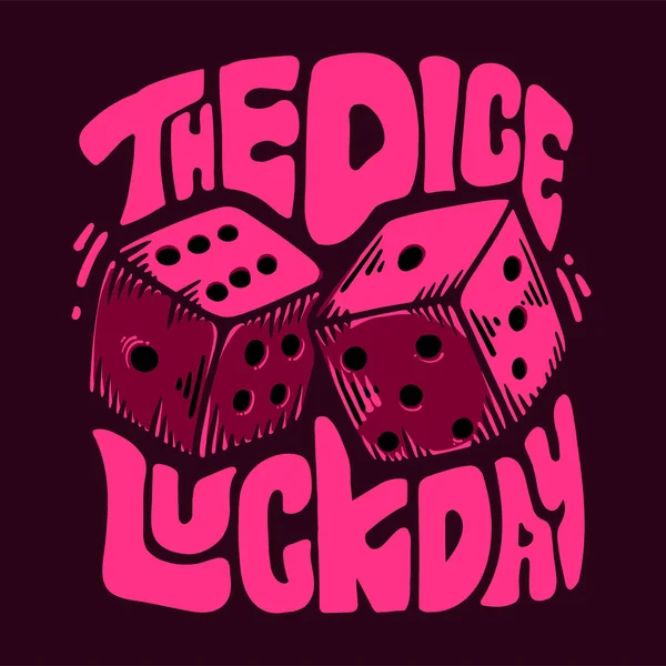 Shirt Design Dice Luck Day Dice Dark Brown Background Vintage — Stock vektor