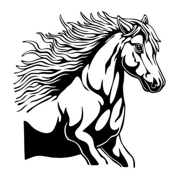 Vector Illustration Half Body Horse Fast Running Position Black White — Stock Vector