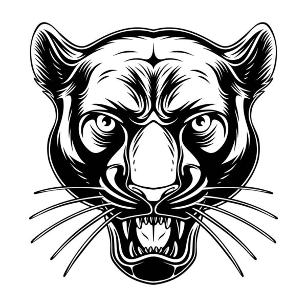 векторная иллюстрация Panther head with cool position and roaring black and white design