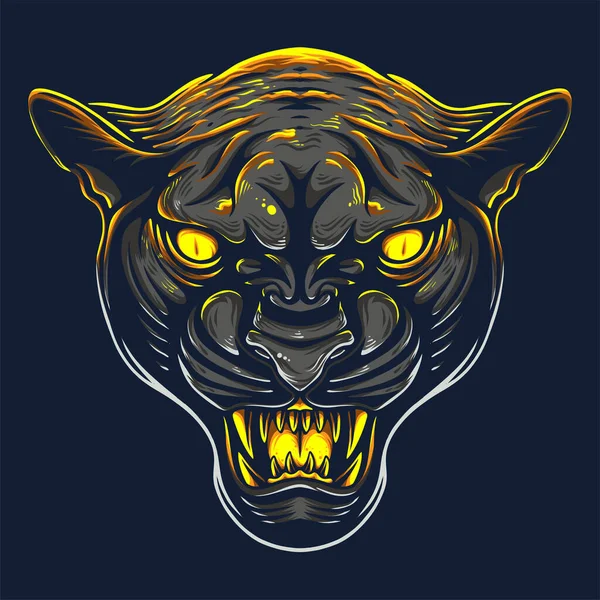 Εικονογράφηση Διάνυσμα Πολύχρωμο Μέτωπο Άποψη Panther Κεφάλι Θυμωμένος Pose Και — Διανυσματικό Αρχείο