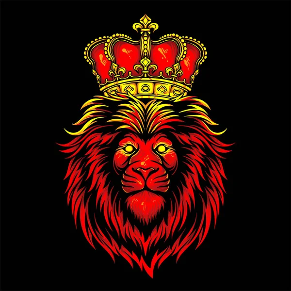 Vector Illustration Colorful Lions Head Wearing Kings Crown Vintage Illustration — 스톡 벡터