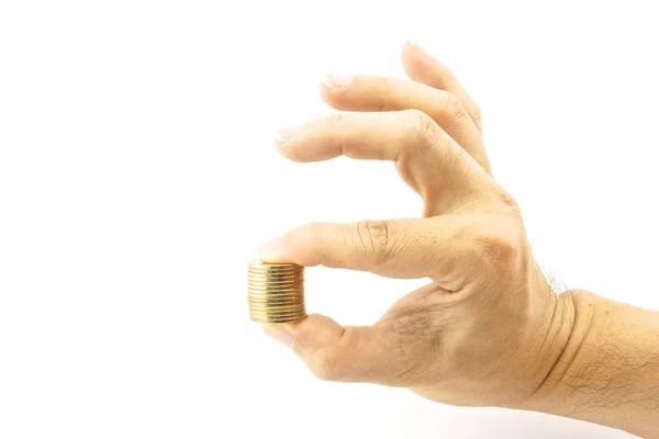 Hand holding pile of gold coin — Stock Photo, Image