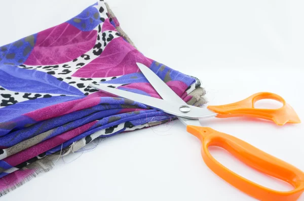 Fabric and scissors — Stock Photo, Image