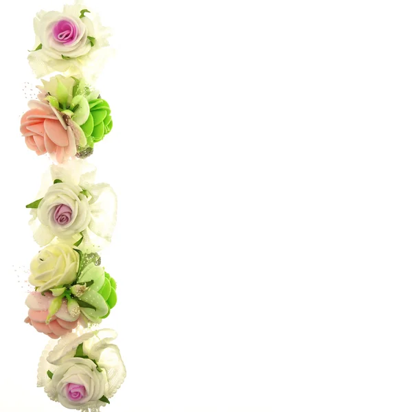 Vintage bílé a růžové látky květina na levé straně, samostatný — Stock fotografie