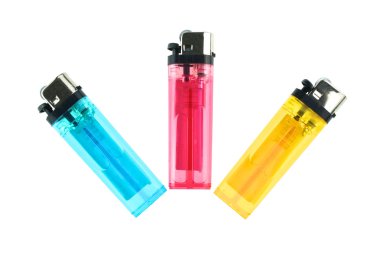 Mavi Kırmızı Sarı plastik çatal izole daha hafif