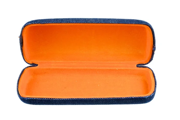 Scatola blu e arancione per occhiali isolati — Foto Stock
