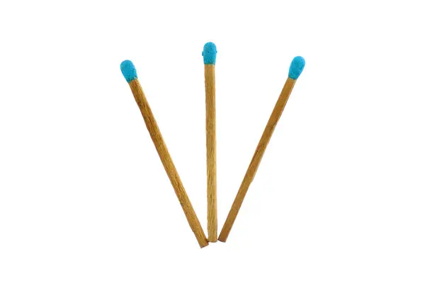 Fósforo de madera azul puesto como tenedor aislado —  Fotos de Stock