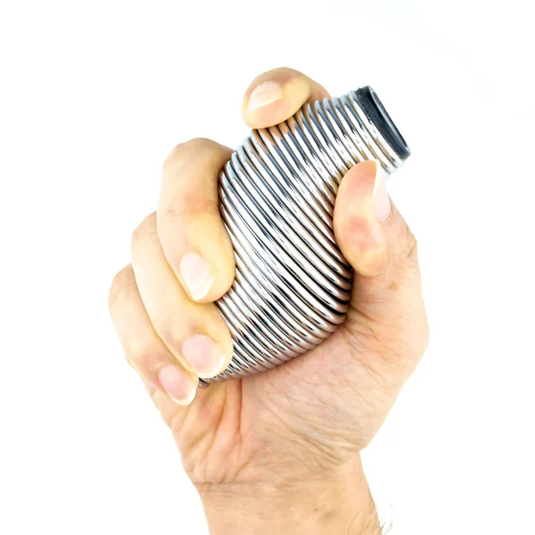 Houd zilveren hand oefening geïsoleerd — Stockfoto