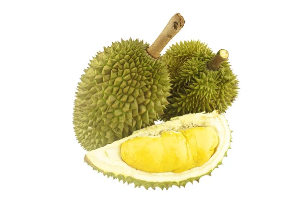 Durian olgunlaşmış ve yarım izole — Stok fotoğraf