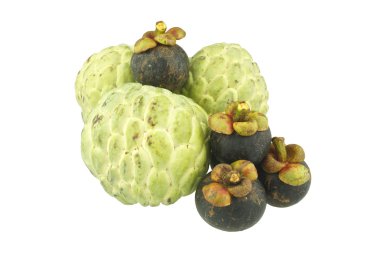 Grup muhallebi elma ve mangosteen izole