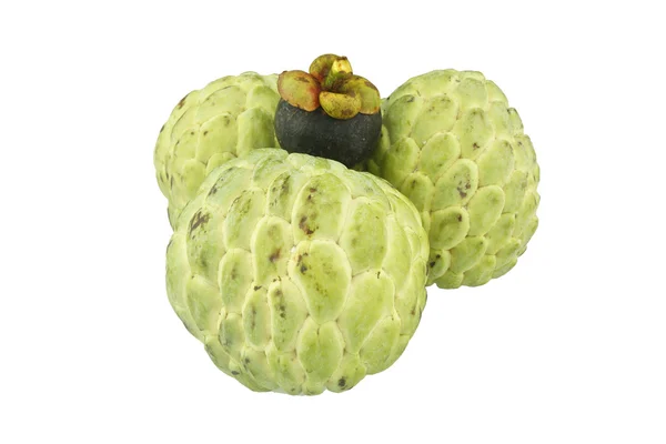 Muhallebi elma ve mangosteen izole — Stok fotoğraf