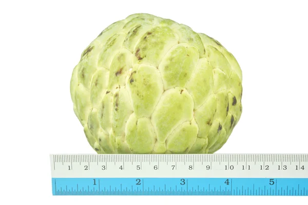 Custard apple with ruler isolated — Stock Photo, Image