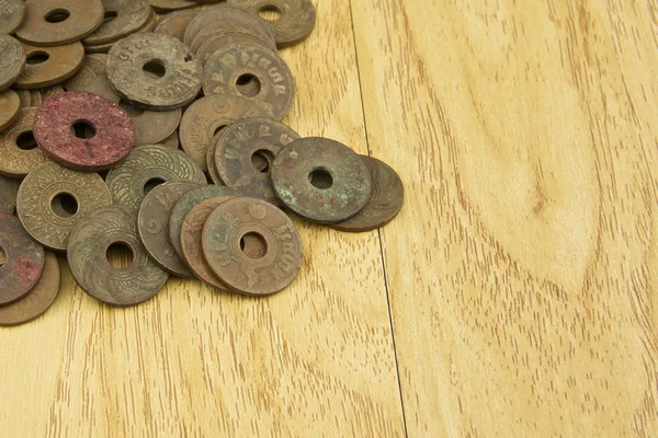 Old ancient coins of Thailand place top left — Stock Photo, Image