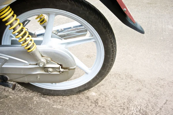 Magnesium alloy wheel of motorcycle and shock absorber — Stock Photo, Image