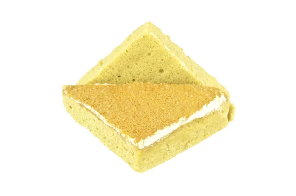 Yellow coffee chiffon cake place as triangle isolated — Stock Photo, Image