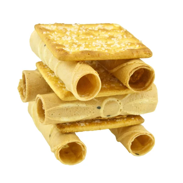 Close up Tong Muan rolled wafer and cracker Thailand as robot isolated — Stock Photo, Image