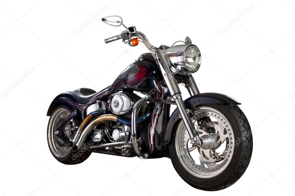 Black motorcycle isolated on white with path