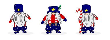 Bir grup sevimli Amerikan vatansever cüce. Bağımsızlık günü ya da gaziler günü için harika bir hediye. Vektör, Görüntü.