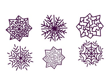 Menekşe kar taneleri seti. Kışın, Noel 'in ve yeni yılın sembolü.