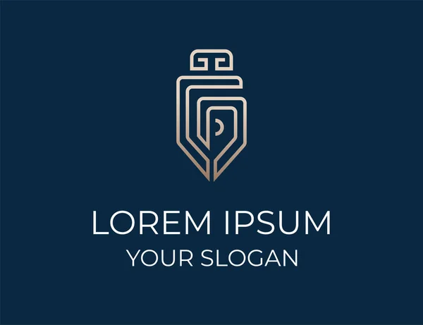 Bronz tüyü kapat. Kalem simgesi. İşletme veya hukuk firması logosu.