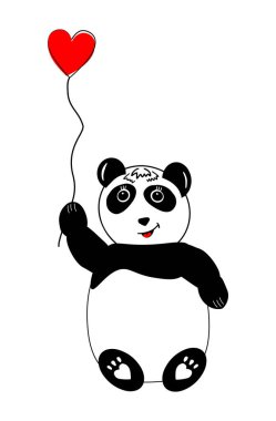 Kalp şeklinde balonu olan sevimli ve sevimli bir panda. Sevgililer Günü Konsepti.