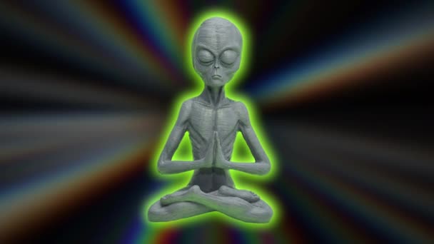 Alien Practicing Meditation Sitting Lotus Position Dark Background — Stock Video