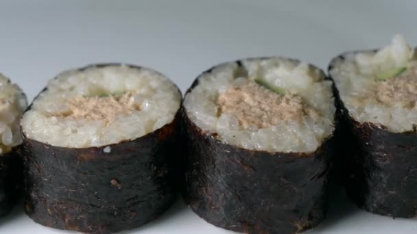 Čerstvé Sushi Pozadí Studia Záběry — Stock video