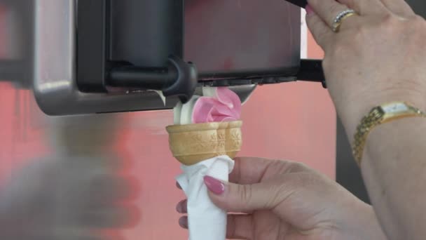 Hand Holding Cup Twisted Ice Cream Machine — Wideo stockowe