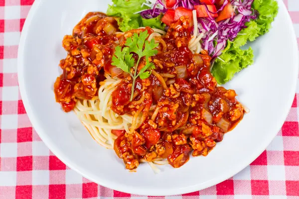 Spaghetti con carne di maiale — Foto Stock