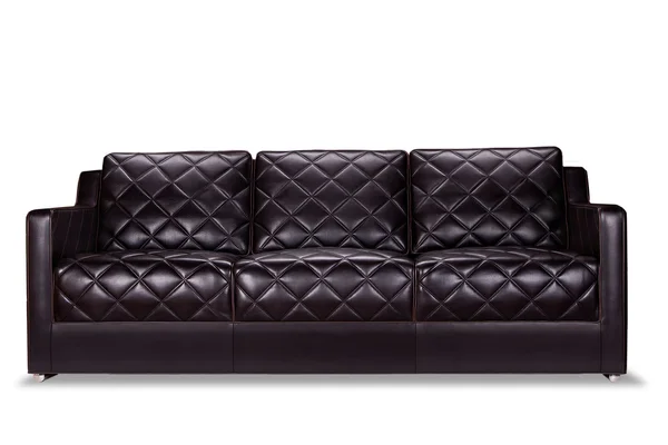 Sofá de couro preto moderno isolado no fundo branco — Fotografia de Stock