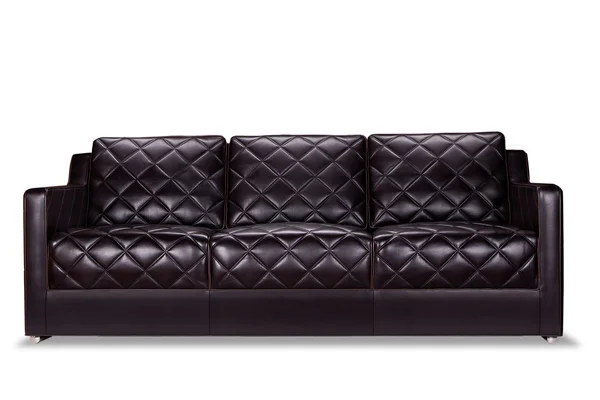 Modern black leather sofa isolated on white background — Stock Photo, Image