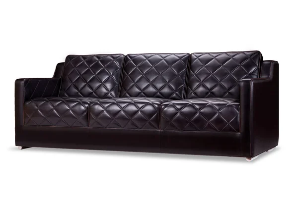 Modern black leather sofa isolated on white background — Stock Photo, Image