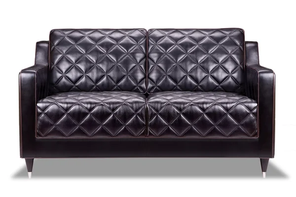 Modern black leather sofa isolated on white background — Stock Photo, Image
