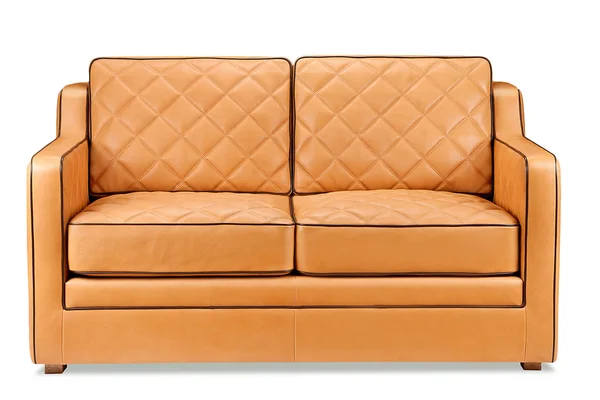 Modern yellow leather sofa isolated on white background — Stock Photo, Image