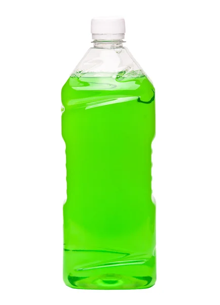 Butelka z tworzywa z zielona ciecz — Zdjęcie stockowe