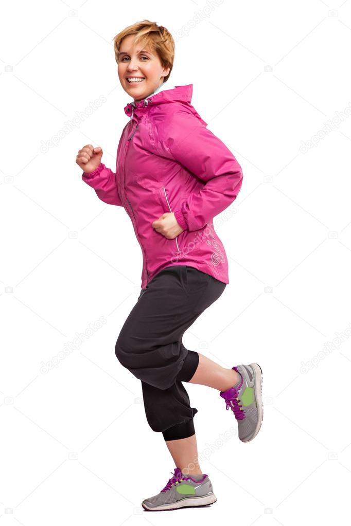 Sports girl running on a white background