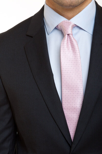 Black suit with pink tie