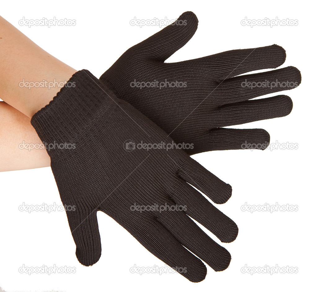 black gloves on hands
