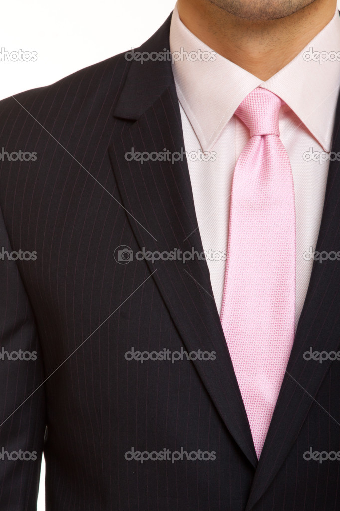 Black suit with pink tie