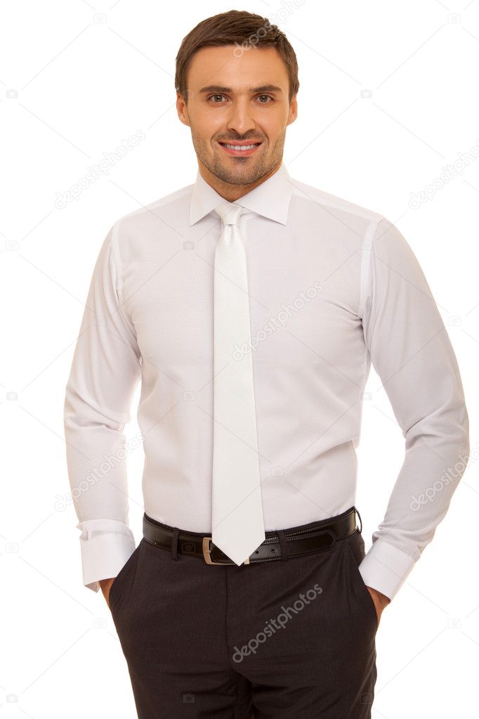 Portrait of young happy smiling businessman